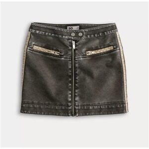 NEW SO Juniors Size 13 Black Vintage Washed Faux Leather Contour Mini Skirt NWT
